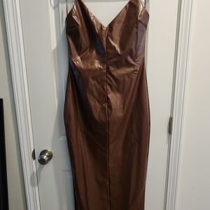 Elegant Brown Faux Leather Dress